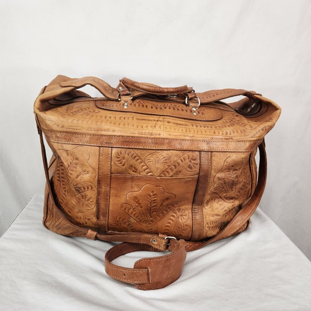 Force Ten West Authentic Handmade Leather Large Duffle Bag Vtg British Tan